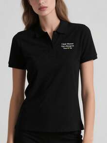 Customized Personalized Women's Polo Shirt, With A Wide Selection Of Texts,Add Texts You Need,Get Message From You,Work Clothes, Team T-Shirts,Custom Polo Shirt - Black - View 2