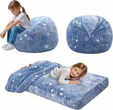 Kids Bean Bag Chair Turn Into Beanbag Bed, Unicorn Toddler Bean Chair For Girl Boy Sleeping, Lazy Children Sofa Couch With Filler, Convertible Child Floor Mattress, Glowing Space - 彩色 - 查看 1