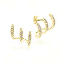 1Pair, Silvery/Golden Color, Women's Claw Set With Super Shiny Synthetic Earrings, Blingbling Dazzling, Exquisite And Lovely, Luxurious And Elegant, Suitable For All Occasions, Perfect Gift For Women - 金色 - 查看 2
