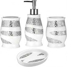 Luxury Bathroom Accessories Set, 4pc Sinatra  Soap Dispenser, Tumbler, Toothbrush Holder & Soap Dish, Modern Classic  Glass White Design - Sinatra White - View 1