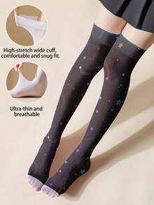 1 双薄款 3D 印花彩色星星和流星雨图案过膝袜 - 梦幻外太空设计，散发神秘魅力 | 360 度数码升华印花过膝袜 - 彩色 - 查看 6