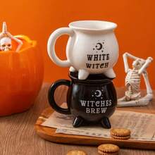 1pc Creative Ceramic Mug With Handle, 350ml Wide Mouth Black Witch Brewing Pattern Coffee Cup, Suitable For Holding Candy, Chocolate, Tea, Cereal, Decorative For Holiday Tabletop, Halloween Gift - Multicolor - View 1