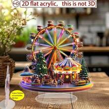 1pc Bohemian Style Acrylic Christmas Village Ferris Wheel Desktop Decor, British-Style Architecture Decoration, Multi-Purpose Bohemian Style Plaque, Suitable For Home, Office, Indoor, Outdoor, Cafe, And Dessert Shop Holiday Decoration - Non-Electric