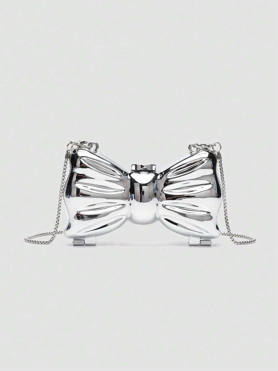 1 chiếc túi xách nơ kim loại mạ điện Acrylic mini, đa chức năng trang trí thời trang cho phụ nữ, đựng đồ trang sức/tai nghe, quà tặng cho phụ nữ, thích hợp cho ngày lễ tình nhân, tiệc tùng, đám cưới, hẹn hò, làm túi đeo vai/đeo chéo, ví đựng tiền xu thanh lịch cho phụ nữ - Bạc - Xem 1