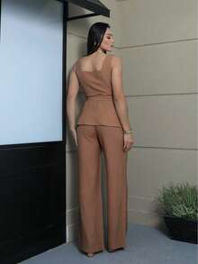 Macacão longo feminino com alças ajustáveis e babado de um ombro só - duas maneiras elegantes e versáteis de usá-lo, adequado para primavera, verão, outono e inverno