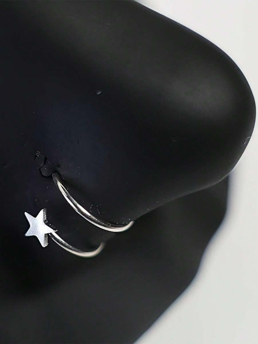 Inel de nas dublu, cerc pentru piercing simplu, oțel inoxidabil, spirală răsucită, 20G, 8/10mm, piercing nas, cerc pentru femei, inel de nas în formă de stea