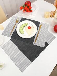 2/4/6/8/12pcs Woven Striped Placemats, Hollow Drain Tea Coasters, PVC Material 11.8in X 17.7in Heat-Insulating Mats, Washable, Trimmable, Easy To Clean, Wipe-Able, Non-Slip, Heat-Resistant, Suitable For Gifts, Room Decor, Dining Table Decor, Home Decor, Birthday Decor, Wedding Decor, Outdoor Decor, Picnic Decor