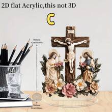 Unique Acrylic Carved Sacred Heart Of Jesus Statue With Base, Religious Themed Collectible Decor Suitable For Desk, Bedroom, Office, Dining Room, Bar, Bathroom, Living Room, Kitchen, No Power Needed, Versatile Holiday Gift