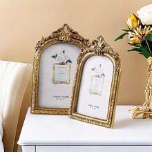 Vintage European Style Golden Lace Arch Decor Photo Frame | Suitable For Wedding Photos, Home Decor, Anniversary Party, Christmas Gift, Arched Window Frame, Can Be Placed On Desk Or Wall, Retro Arch Frame, Suitable For Home Office Decoration - Multicolor - View 5