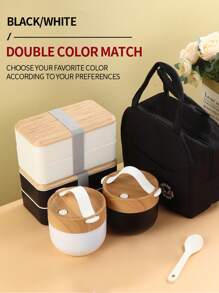 1Set Bamboo Bento Box With Compartments And Utensils, Stackable Lunch Box, Snack Container, Includes Spoon And Fork For Meal Prep Perfect For Back To School, Fishing, Camping,And Holiday Gift For Christmas And Thanksgiving!