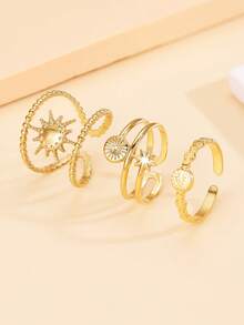 3pcs Set Elegant Shiny Star Openable Stainless Steel Rings, Vintage Hollow Adjustable Rings, Non-Fading Jewelry Gift For Mom - Set Ring - View 9