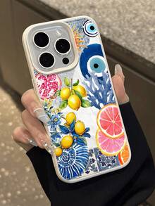Evil Eye 1pc Yellow Lemon, Pink Grapefruit, Blue Swirl Pattern Waterproof Anti-Drop Anti-Slip Soft Mobile Phone Case Cover Compatible With Apple Phones Shockproof Scratch Resistant - Multicolor - View 4