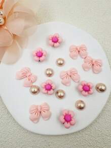 16pcs Multifunction Detachable Pink Flower & Bowknot Decor Accessories For Women Shoe And Handbag Decor, Versatile And Fashionable, Suitable For Gifts
