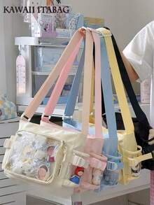 Kawaii Small Bag Girls Solid Color With Clear Transparent Pocket 10CM Dolls Bag Japanese Style Preppy Crossbody Bags Women Purses And Handbags DIY Shoulder Bag With Badges Display Plate Back To School Gifts Anime Fans Concert Pins Bag - White - View 4