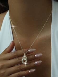 1set/3pcs New Roman With 8-Shaped Numeral Earrings Gold Plated Color Luxury Cubic Zirconia Necklace Earring Set Female Charm Jewelry Gift For Daily Wear And Festivals - Yellow Gold - View 4