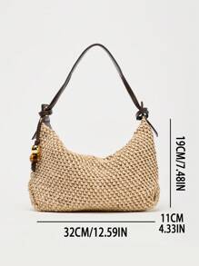 2025 New Summer Women Woven Decorative Charm Handbag, Tote Shoulder Bag, Large Capacity