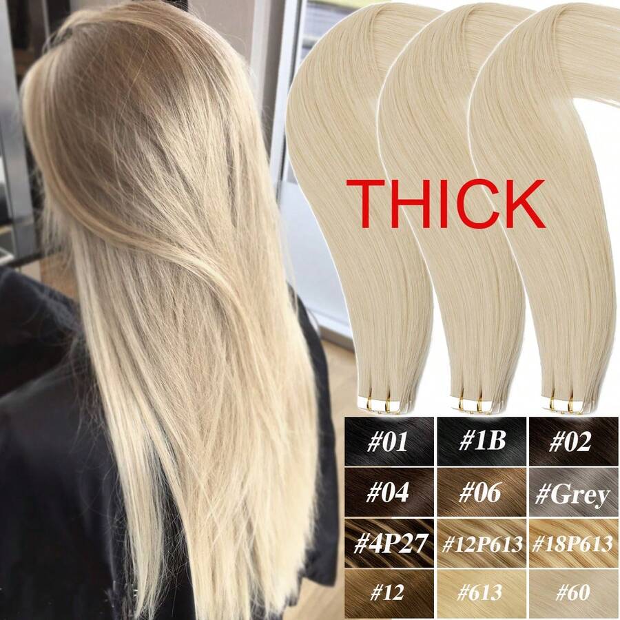 Invisible 10PCS/20-25G Tape In Remy Skin Weft 100% Human Hair Extensions Seamless Easy To Install 12"-24"