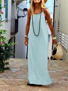 Holidaya 女式纯色侧切无袖挂脖系带简约休闲连衣裙、母亲节、波西米亚风长裙、度假海滩装、老钱、夏季服装、圣帕特里克节、波西米亚风、女式西部服饰、女式音乐会服装、狂欢节服装、乡村音乐会服装、纳什维尔服装、伊比沙岛服装、女式西部服饰、Fairycore、毕业礼服 - 淺藍色 - 查看 9