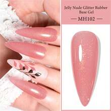 Mtssii 1 Bottle 10ml Jelly Nude Pink Glitter Rubber Base Coat Nail Polish, UV LED Nail Gel, Alcohol-Free, Smooth & Glossy, DIY Home & Salon Manicure Supplies - 粉色 - 查看 2