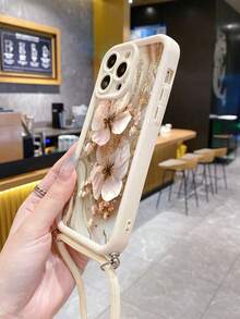 Ốp lưng điện thoại có dây đeo cổ tay họa tiết hoa thiết kế mới, có hai lỗ treo, chống sốc, bảo vệ chống sốc, có dây đeo có thể tháo rời, tương thích với iPhone 16/16 Pro/16 Pro Max/16 Plus/14 Pro Max, 15 Pro Max/13 Pro Max/14/7 Plus/12 Pro Max, ốp lưng silicon mềm màu be tương thích với iPhone XS Max, 11, 12, 13, 16, 15, 16 Plus, 16 Pro Max, 7, 14, chống nước, chống rơi, chống trầy xước - Nhiều màu - Xem 3