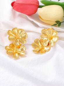1 par de pendientes de gota con flor de aleación de moda para mujeres, pendientes de diseño de lujo de estilo personal creativo