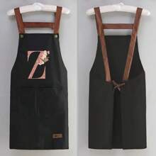 1 件套家用厨房围裙 - 可调节肩带设计，大前口袋成人男女烹饪耐用围裙，四季创意字母 A-Z 印花围裙轻薄围裙餐厅店服务员工作制服 - 黑色 - 查看 24