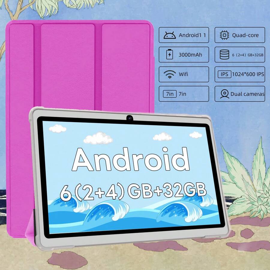 Kids Tablet, 7 Inch Android 11 Tablet For Kids, 6(2+4)GB RAM 32GB ROM, Toddler Tablet With GPS,WiFi,Parental Control, Dual Camera, Shockproof Case, Kids App Pre-Installed - Màu Hoa hồng đỏ - Xem 1