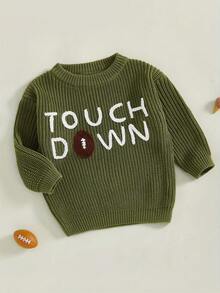 Kids Baby Boy Girl Knit Sweater Long Sleeve Crew Neck Letters Rugby Warm Fall Winter Pullover Sweatershirt Clothes - Green - View 1