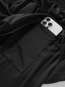 1 paio di pantaloni sportivi da uomo, in rete traspirante, con compressione ad alto supporto, che assorbono il sudore e hanno una tasca per il telefono, adatti per corsa all'aperto, esercizi sportivi, autunno