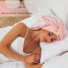 1 Piece Of Satin Hat, Silk Wrapped Hair With Sleeping Cap Tie, Women's Long Straight Curly Hair Care Cap, Beauty Headscarf Cap, Suitable For Bathroom, Sleep, Beauty, Fitness, Women's Hair Care Essential Supplies