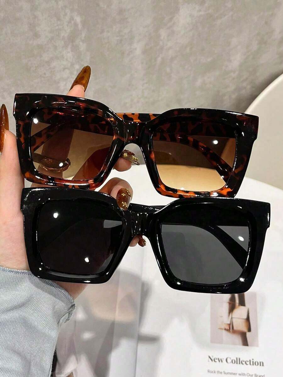 Set Women's Plastic Oversized Fashion Eyeglasses, Suitable For Daily Use For Summer Beach Vacation,Outdoor,Travel - 黑色 - 查看 1