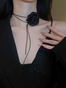 Rose Flower Necklace For Women, Black Flower Choker Necklace, Camellia Flower Wax Rope Neck Chain