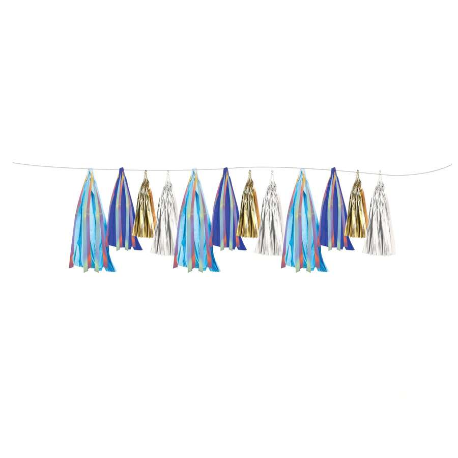 Blue And Gold Tissue Tassel Banner 108" X 9" - 1 - View 1