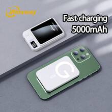 Winsway 5000mAh Magnetic Wireless Power Bank, Convenient Wireless Magnetic Charging, Dual Devices Parallel Power Supply, Ultra-Thin Body For Easy Boarding, LED Digital Display Shows Power Level - White - View 5