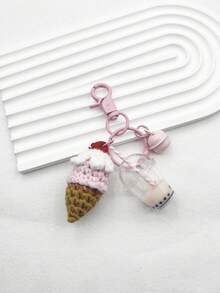 1 Kem mini màu Macaron, móc khóa hình trà sữa - Móc khóa hình kem hoạt hình dễ thương, trà sữa và bánh quy, thích hợp sử dụng hàng ngày Túi đựng phụ kiện ô tô ngày lễ tình nhân Phong cách trường học Goth Y2k - Màu xanh nhạt - Xem 4