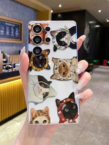 1 件卡通猫透明柔软 TPU 防刮防指纹防震手机壳，精确相机切口兼容三星、Nothing、Apple、Pixel、INFINIX、Redmi - 無色 - 查看 3