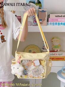 Bolso Kawaii pequeño tipo Ita de color liso con bolsillo transparente de 10 CM para muñecas, bolso tipo bandolera de estilo japonés preparatorio para mujeres, monederos y bolsos, bolso para exhibir broches, regalo para fans de anime, conciertos