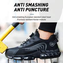 Men's Industrial Construction Warehouse Work Shoes, Outdoor Sports Breathable Boots With Steel Toe, Anti-Smash, Anti-Puncture, Rotary Buckle Safety Shoes (Run Small By Half A Size) - Black - View 13