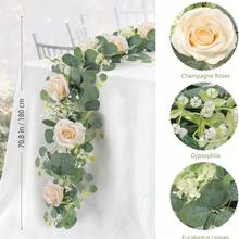 1pc 1.8m / 2.2m Artificial Eucalyptus Flower Garland, With Flowers, 6 /10 White Rose Vine Flower Garland, Home Decoration, Artificial Vine, Green Plant Flower Garland, Wedding Party Center Decoration, Table Decoration, Pipe Decoration - White - View 12