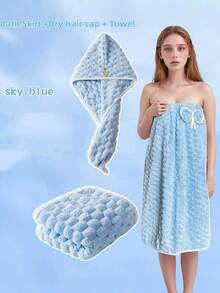 1 Áo choàng tắm móc và vòng bằng vải nỉ san hô & 1 Mũ tắm bằng vải nỉ san hô cho phòng tắm khi trở lại trường - Nhiều màu - Xem 5