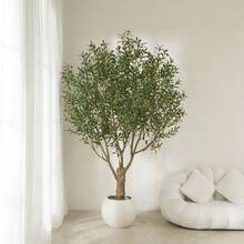 Olive Tree Artificial 8FT Tall - UV Resistant Faux Olive Trees With Strong Trunk For Indoor & Outdoor - Large Potted Silk Fake Plant For Indoor Home Living Room Office Patio Decor - màu xanh lá - Xem 1