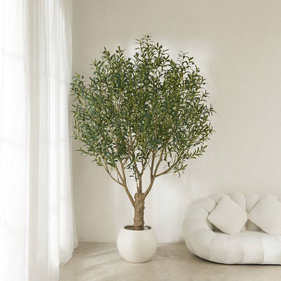 Olive Tree Artificial 8FT Tall - UV Resistant Faux Olive Trees With Strong Trunk For Indoor & Outdoor - Large Potted Silk Fake Plant For Indoor Home Living Room Office Patio Decor - màu xanh lá - Xem 1