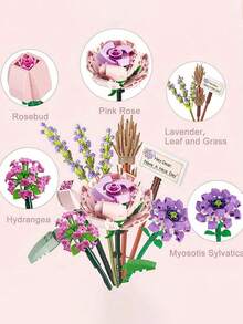 4套1571PCS+DIY艺术积木花朵，ABS材质花朵系列积木，装饰花束，浪漫家居装饰，色彩鲜艳的花朵积木，形状如玫瑰、向日葵等，植物模型收藏，缓解压力，减压游戏，桌面装饰，游戏，人造花积木，完美的生日礼物，母亲节礼物，节日礼物创意情人节礼物。 - 彩色 - 查看 5