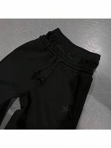 Popular Pentagram Printing Series Casual Fake Two-Piece Wide-Leg Pants - 黑色 - 查看 2