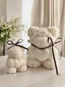 1 件 3D 心形玫瑰泰迪熊硅胶蜡烛模具 - DIY 情人节浪漫礼物，用于香薰蜡烛树脂工艺品婚礼家居装饰 - 白色 - 查看 2