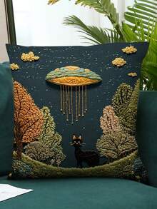 1 件复古风格 18 英寸 X 18 英寸抱枕套 - 刺绣图案，小猫树，柔软毛绒沙发装饰，适用于家庭、卧室、客厅、办公室，可机洗涤纶，拉链开合，装饰枕套采用复古刺绣设计，涤纶纤维填充 - 彩色 - 查看 8