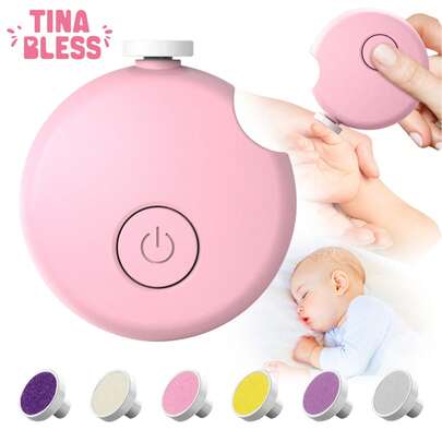 Tinabless 1pc Gentle Electric Nail Trimmer | Kids Nail Clipper | Automatic Nail File, 6 Grinding Heads, Nail Clipper And Nail File Tool For Fingernails And Toenails, Easily And Gently Trims Nails