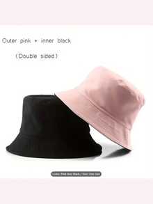 1 件男女通用双面纯色户外太阳帽，时尚防晒渔夫帽 - 彩色 - 查看 3