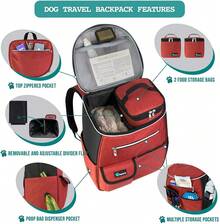 Dog Travel Bag Backpack, Airline Approved Dog Bags For Traveling, Puppy Diaper Bag Supplies, Pet Camping Essentials Hiking Accessories Dog Mom Gift, Food Container, Collapsible Bowls, Red - 紅白色 - 查看 5