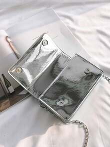 时尚迷你银色斜挎包多层小方包女士单肩包口红包 - 銀色 - 查看 8